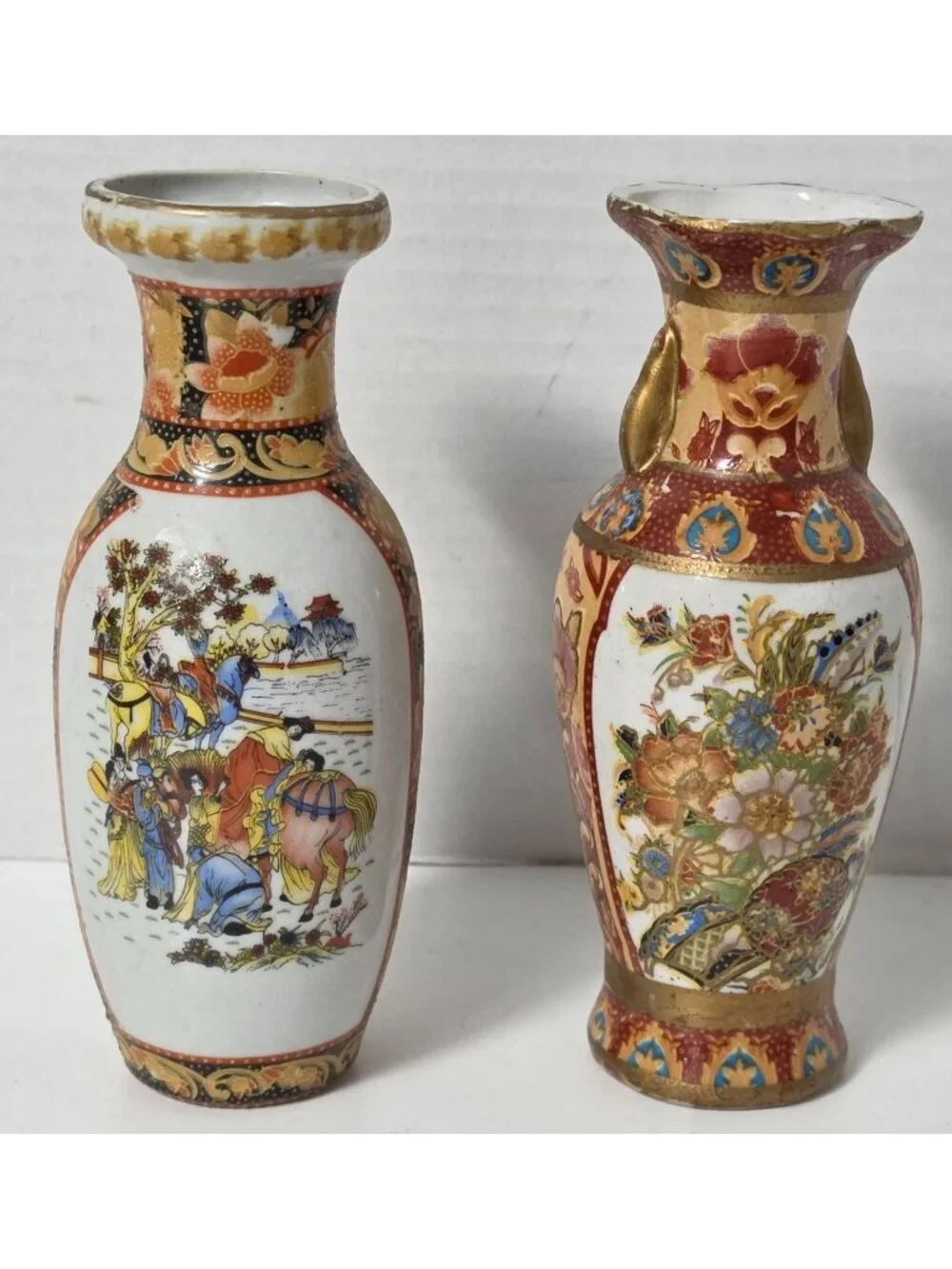 Pair Small Satsuma Style Porcelain Bud Vases